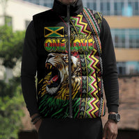 Personalized Jamaican Reggae-One Love Sleeveless Puffer Jacket Tribal African Pattern and Roaring Lion - Wonder Print Shop