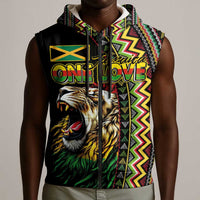 Personalized Jamaican Reggae-One Love Sleeveless Zip Hoodie Tribal African Pattern and Roaring Lion - Wonder Print Shop