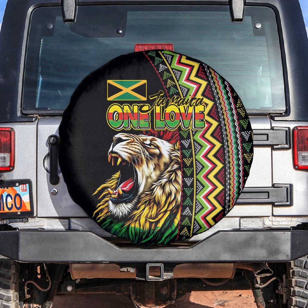 Jamaican Reggae-One Love Spare Tire Cover Tribal African Pattern and Roaring Lion - Wonder Print Shop