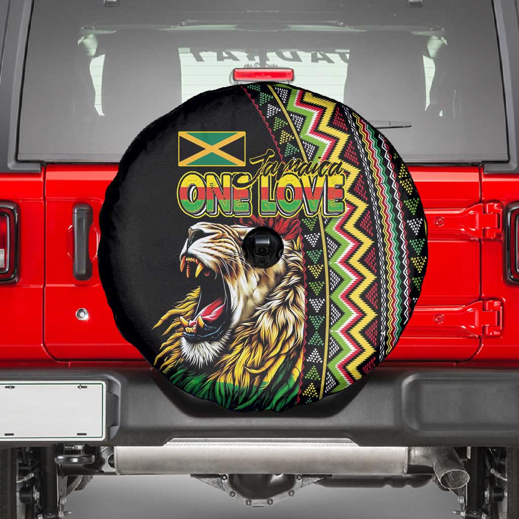 Jamaican Reggae-One Love Spare Tire Cover Tribal African Pattern and Roaring Lion - Wonder Print Shop