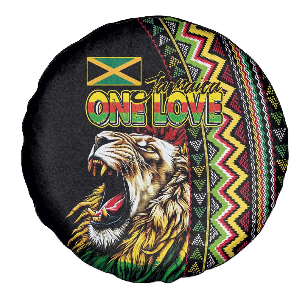 Jamaican Reggae-One Love Spare Tire Cover Tribal African Pattern and Roaring Lion - Wonder Print Shop