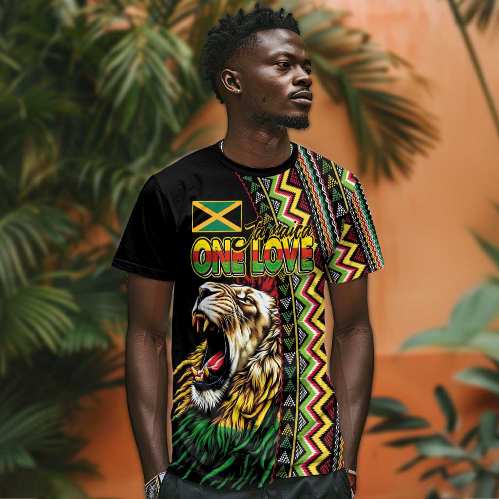 Personalized Jamaican Reggae-One Love T shirt Tribal African Pattern and Roaring Lion LT03