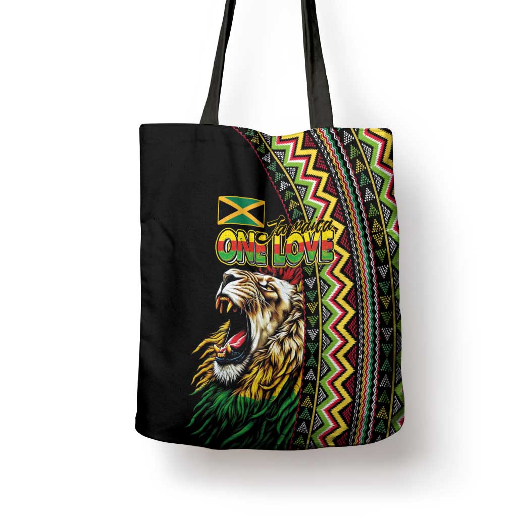 Jamaican Reggae-One Love Tote Bag Tribal African Pattern and Roaring Lion - Wonder Print Shop