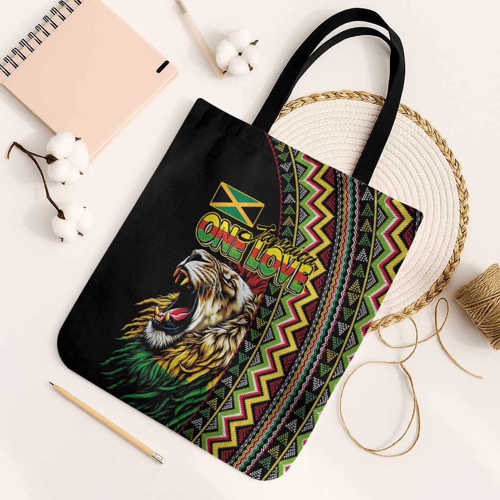 Jamaican Reggae-One Love Tote Bag Tribal African Pattern and Roaring Lion - Wonder Print Shop