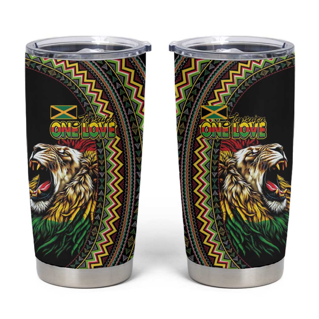 Jamaican Reggae-One Love Tumbler Cup Tribal African Pattern and Roaring Lion - Wonder Print Shop