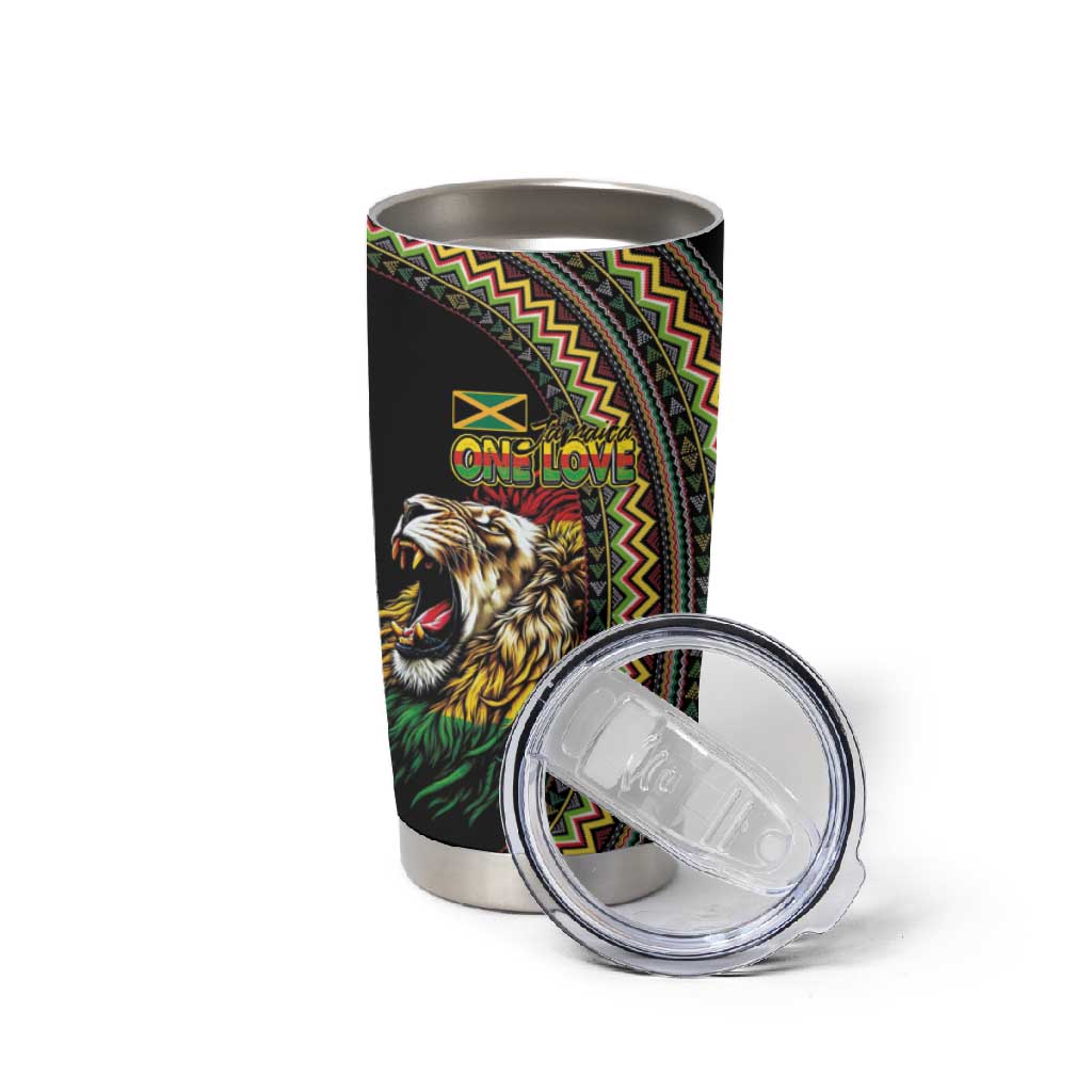 Jamaican Reggae-One Love Tumbler Cup Tribal African Pattern and Roaring Lion - Wonder Print Shop