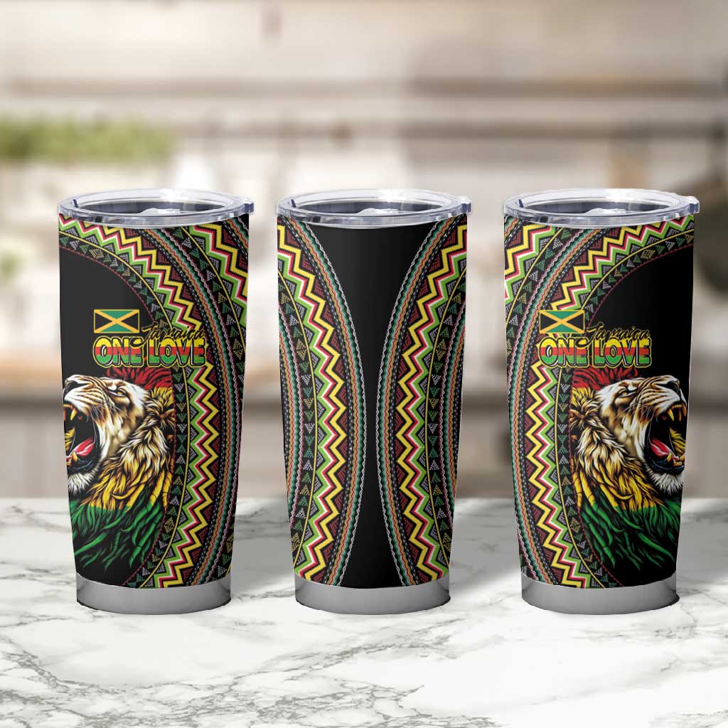 Jamaican Reggae-One Love Tumbler Cup Tribal African Pattern and Roaring Lion - Wonder Print Shop