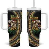 Jamaican Reggae-One Love Tumbler With Handle Tribal African Pattern and Roaring Lion - Wonder Print Shop