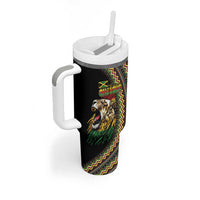 Jamaican Reggae-One Love Tumbler With Handle Tribal African Pattern and Roaring Lion - Wonder Print Shop