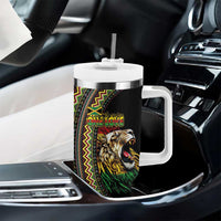 Jamaican Reggae-One Love Tumbler With Handle Tribal African Pattern and Roaring Lion - Wonder Print Shop