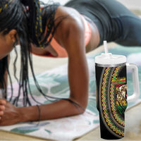 Jamaican Reggae-One Love Tumbler With Handle Tribal African Pattern and Roaring Lion - Wonder Print Shop