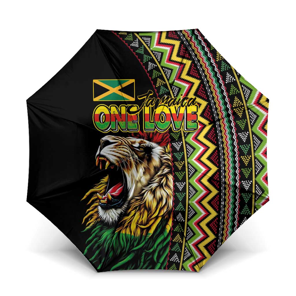 Jamaican Reggae-One Love Umbrella Tribal African Pattern and Roaring Lion - Wonder Print Shop
