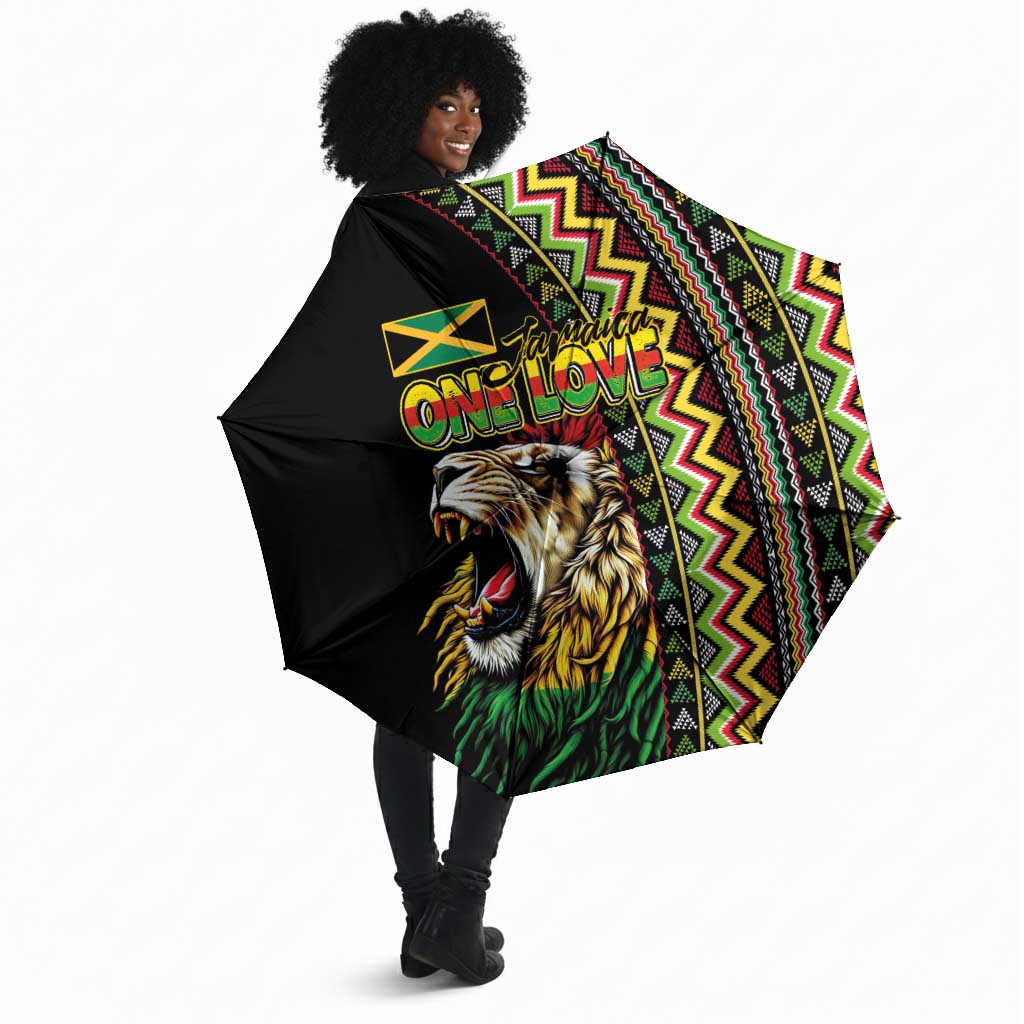 Jamaican Reggae-One Love Umbrella Tribal African Pattern and Roaring Lion - Wonder Print Shop