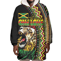 Personalized Jamaican Reggae-One Love Wearable Blanket Hoodie Tribal African Pattern and Roaring Lion - Wonder Print Shop