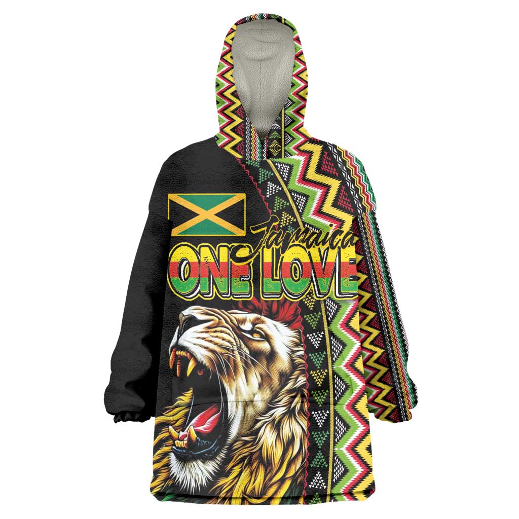 Personalized Jamaican Reggae-One Love Wearable Blanket Hoodie Tribal African Pattern and Roaring Lion - Wonder Print Shop
