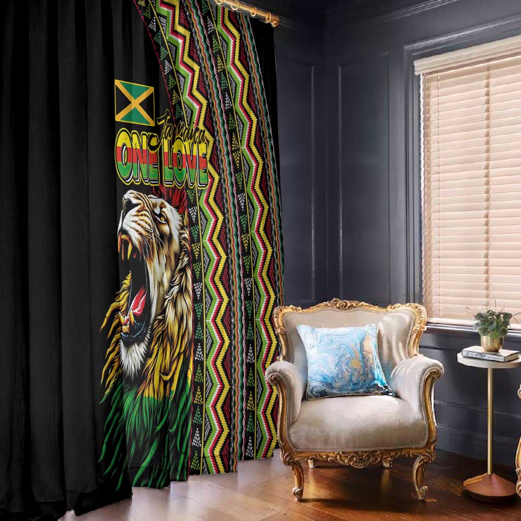 Jamaican Reggae-One Love Window Curtain Tribal African Pattern and Roaring Lion - Wonder Print Shop