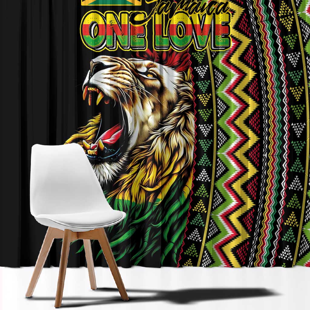 Jamaican Reggae-One Love Window Curtain Tribal African Pattern and Roaring Lion - Wonder Print Shop