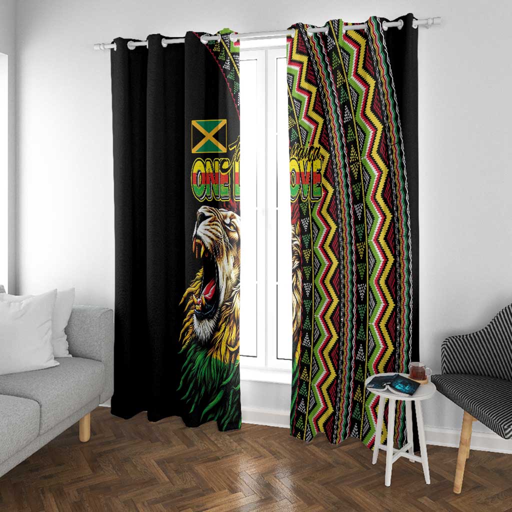 Jamaican Reggae-One Love Window Curtain Tribal African Pattern and Roaring Lion - Wonder Print Shop