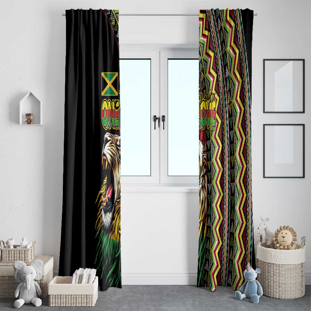 Jamaican Reggae-One Love Window Curtain Tribal African Pattern and Roaring Lion - Wonder Print Shop