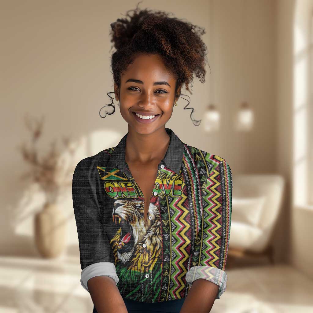 Personalized Jamaican Reggae-One Love Women Casual Shirt Tribal African Pattern and Roaring Lion - Wonder Print Shop
