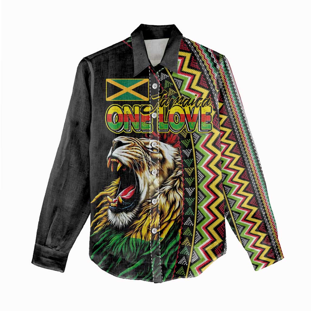 Personalized Jamaican Reggae-One Love Women Casual Shirt Tribal African Pattern and Roaring Lion - Wonder Print Shop
