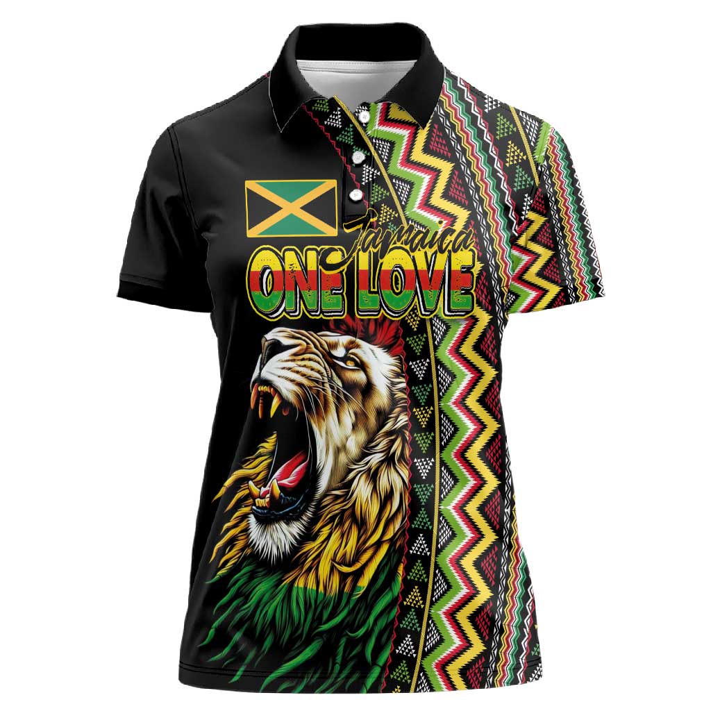 Personalized Jamaican Reggae-One Love Women Polo Shirt Tribal African Pattern and Roaring Lion LT03