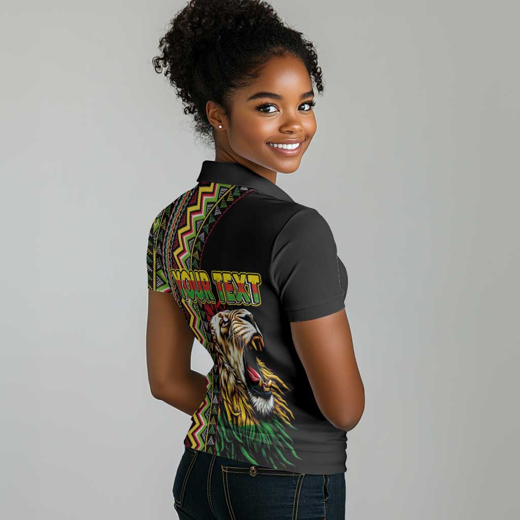 Personalized Jamaican Reggae-One Love Women Polo Shirt Tribal African Pattern and Roaring Lion LT03