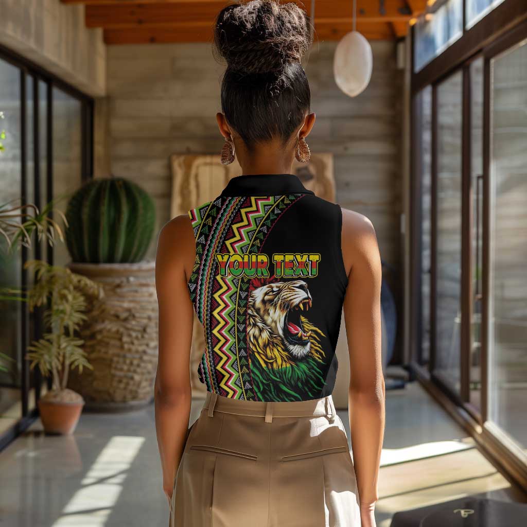 Personalized Jamaican Reggae-One Love Women Sleeveless Polo Shirt Tribal African Pattern and Roaring Lion - Wonder Print Shop
