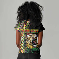 Personalized Jamaican Reggae-One Love Women V-Neck T-Shirt Tribal African Pattern and Roaring Lion LT03