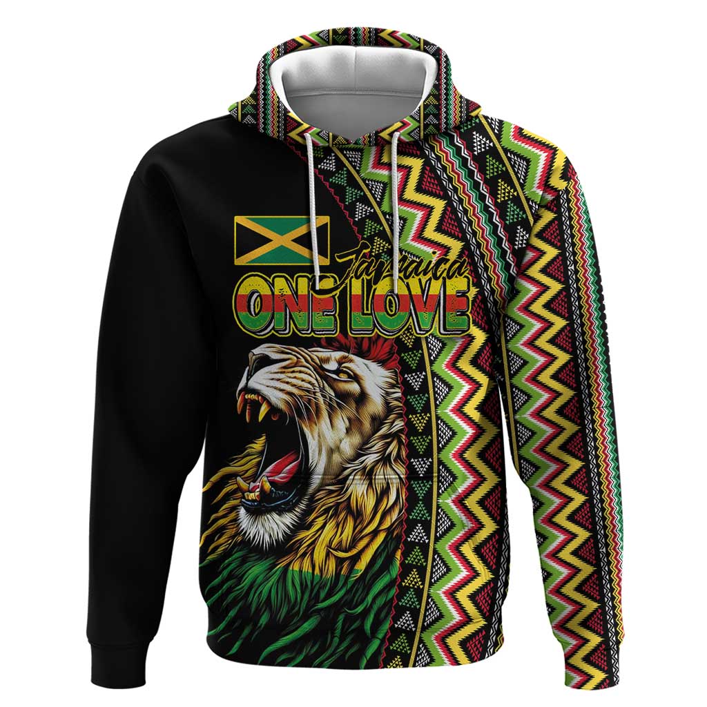 Personalized Jamaican Reggae-One Love Zip Hoodie Tribal African Pattern and Roaring Lion - Wonder Print Shop