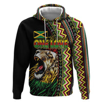 Personalized Jamaican Reggae-One Love Zip Hoodie Tribal African Pattern and Roaring Lion - Wonder Print Shop