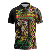 Personalized Jamaican Reggae-One Love Zipper Polo Shirt Tribal African Pattern and Roaring Lion - Wonder Print Shop