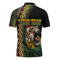 Personalized Jamaican Reggae-One Love Zipper Polo Shirt Tribal African Pattern and Roaring Lion - Wonder Print Shop