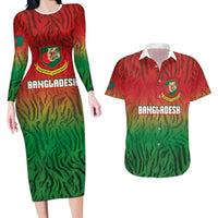 Custom Bangladesh Cricket-The Tigers Couples Matching Long Sleeve Bodycon Dress and Hawaiian Shirt
