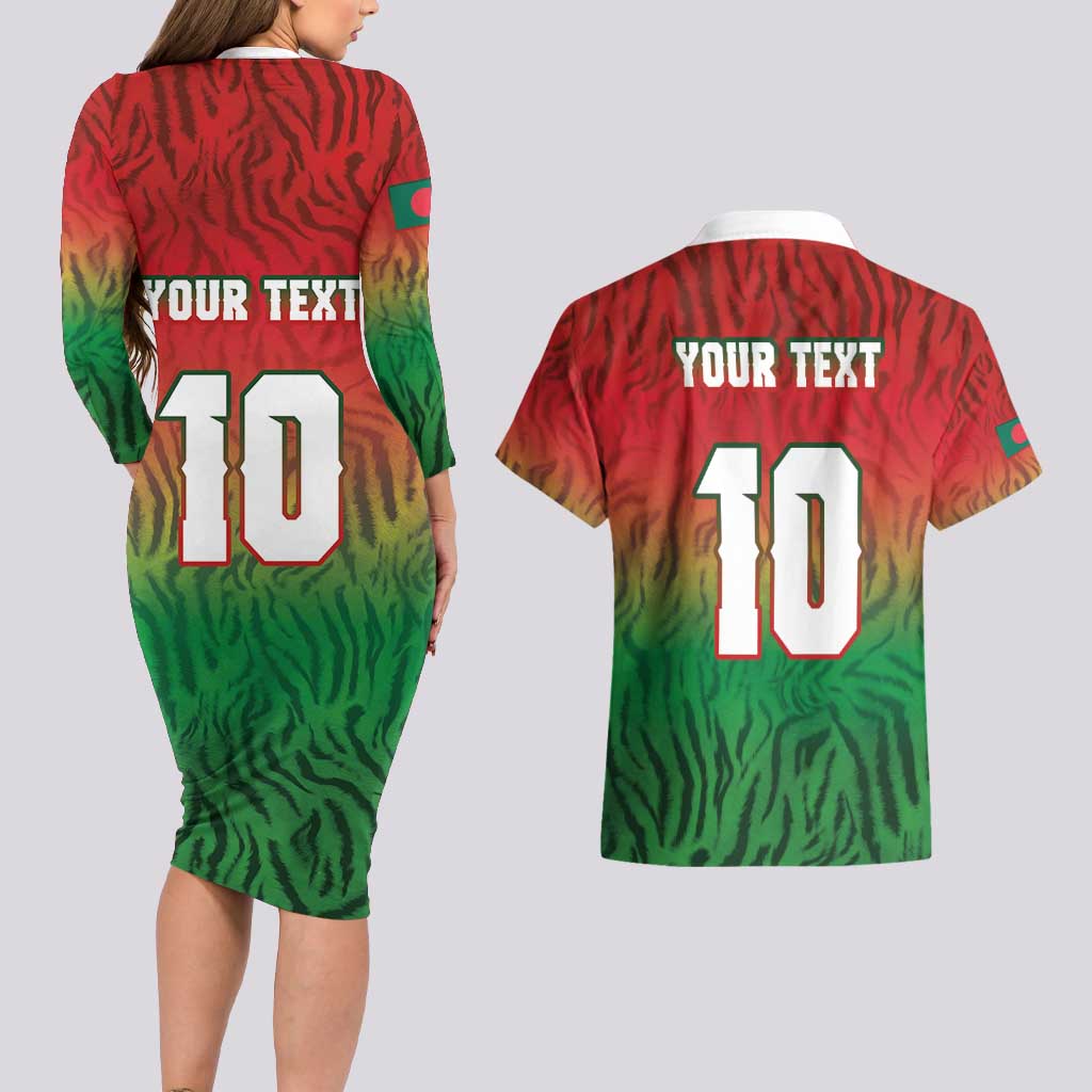 Custom Bangladesh Cricket-The Tigers Couples Matching Long Sleeve Bodycon Dress and Hawaiian Shirt
