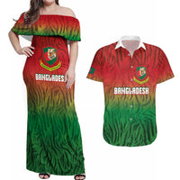 Custom Bangladesh Cricket-The Tigers Couples Matching Off Shoulder Maxi Dress and Hawaiian Shirt