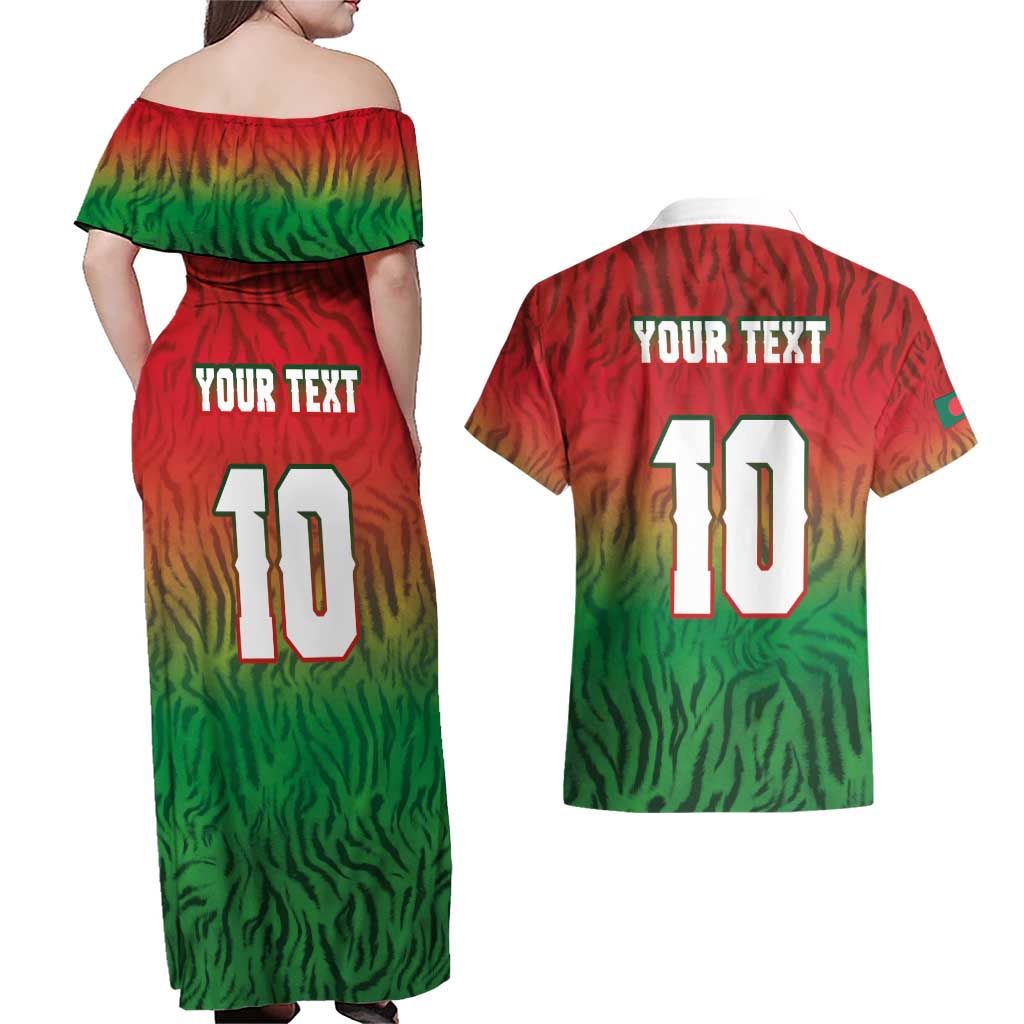 Custom Bangladesh Cricket-The Tigers Couples Matching Off Shoulder Maxi Dress and Hawaiian Shirt