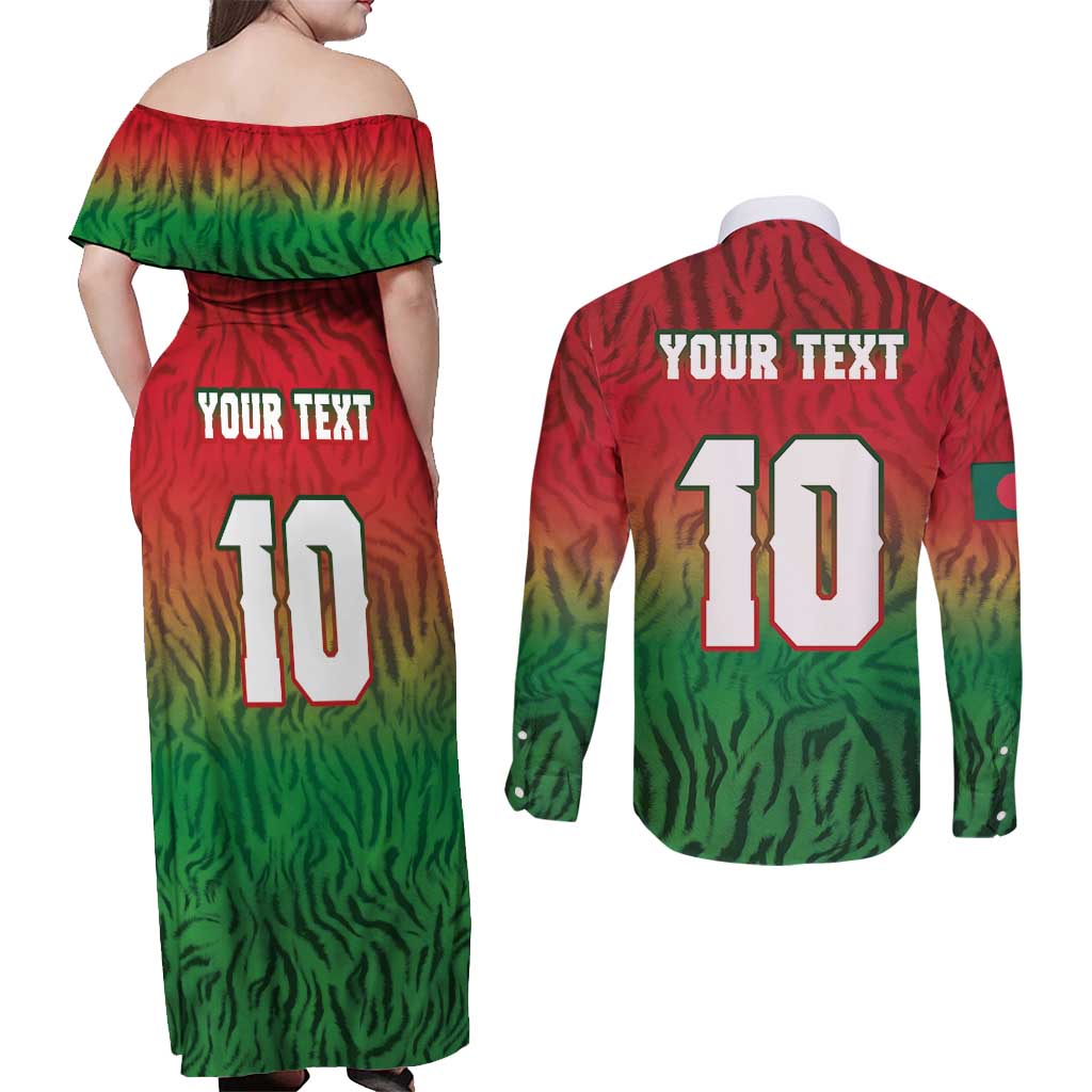 Custom Bangladesh Cricket-The Tigers Couples Matching Off Shoulder Maxi Dress and Long Sleeve Button Shirt