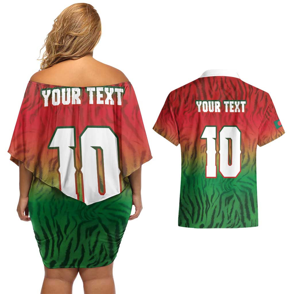 Custom Bangladesh Cricket-The Tigers Couples Matching Off Shoulder Short Dress and Hawaiian Shirt