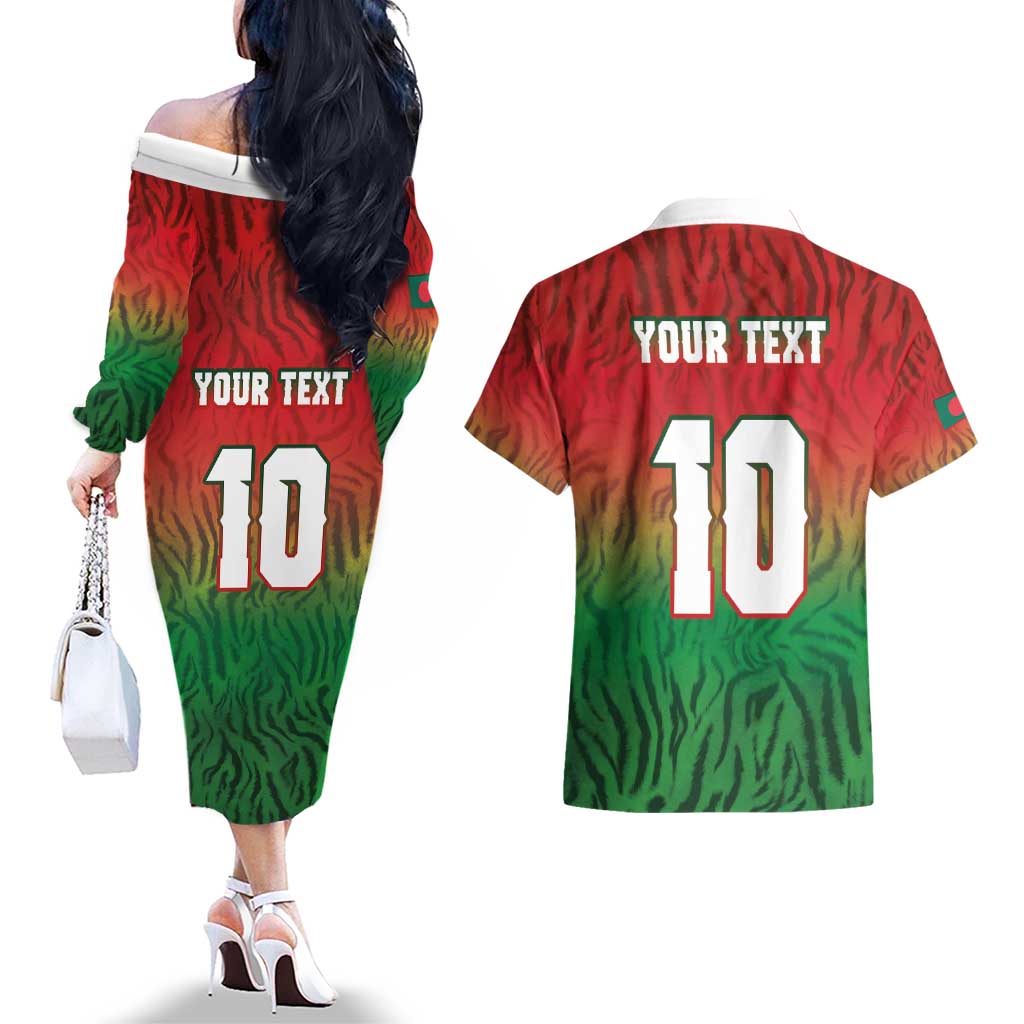 Custom Bangladesh Cricket-The Tigers Couples Matching Off The Shoulder Long Sleeve Dress and Hawaiian Shirt