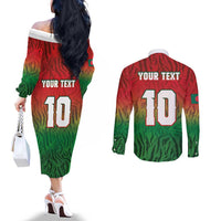 Custom Bangladesh Cricket-The Tigers Couples Matching Off The Shoulder Long Sleeve Dress and Long Sleeve Button Shirt
