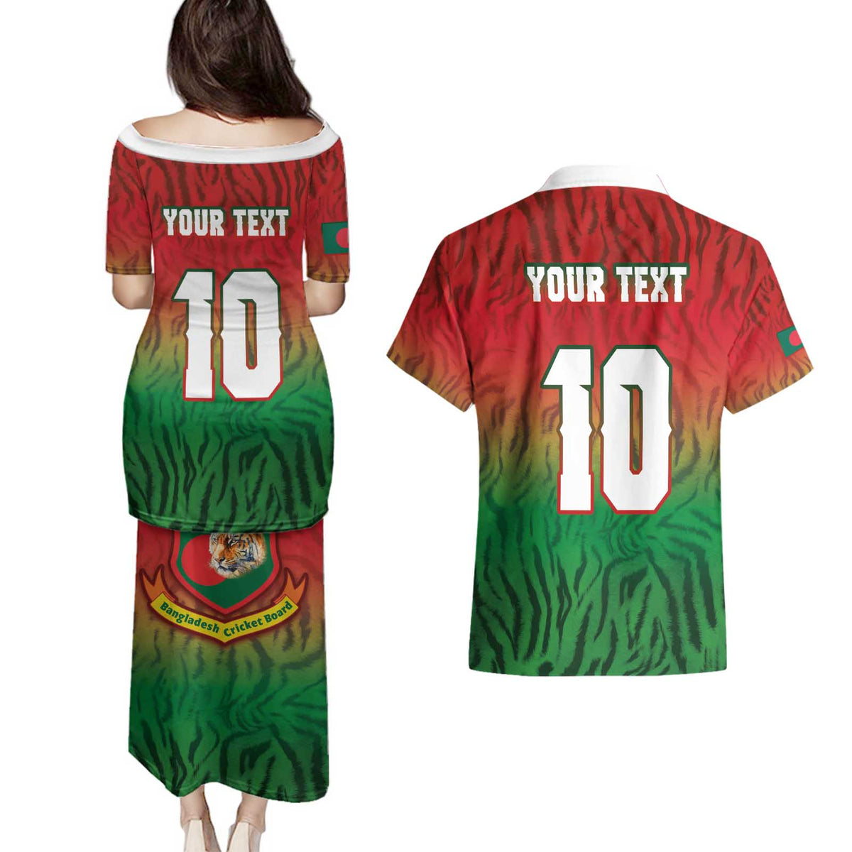 Custom Bangladesh Cricket-The Tigers Couples Matching Puletasi and Hawaiian Shirt