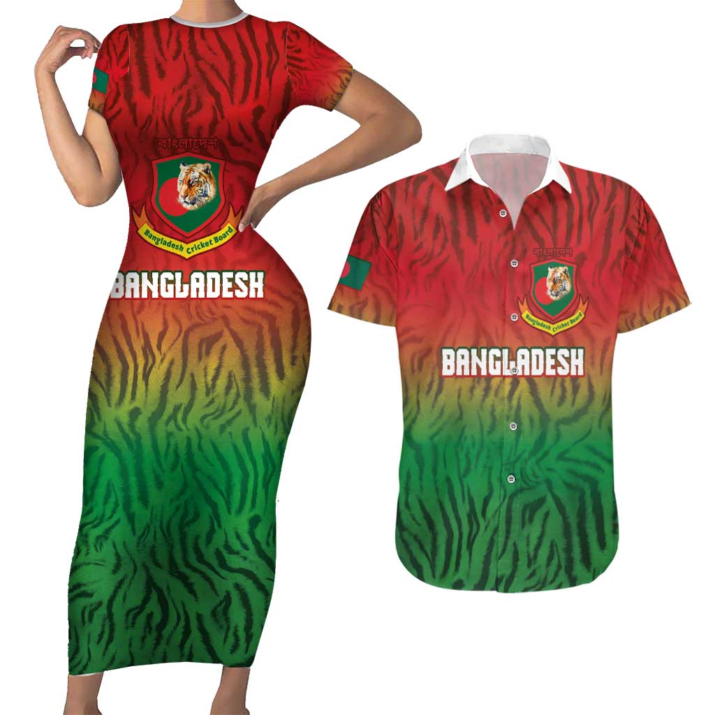 Custom Bangladesh Cricket-The Tigers Couples Matching Short Sleeve Bodycon Dress and Hawaiian Shirt