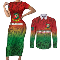 Custom Bangladesh Cricket-The Tigers Couples Matching Short Sleeve Bodycon Dress and Long Sleeve Button Shirt