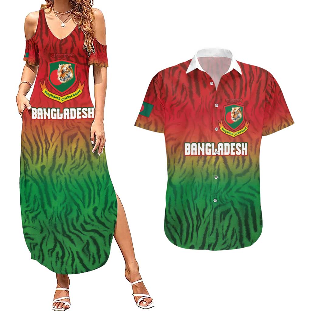 Custom Bangladesh Cricket-The Tigers Couples Matching Summer Maxi Dress and Hawaiian Shirt