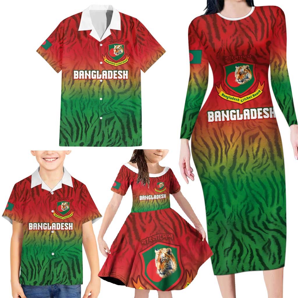 Custom Bangladesh Cricket-The Tigers Family Matching Long Sleeve Bodycon Dress and Hawaiian Shirt