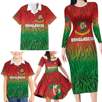 Custom Bangladesh Cricket-The Tigers Family Matching Long Sleeve Bodycon Dress and Hawaiian Shirt
