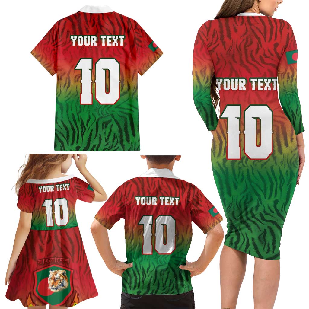 Custom Bangladesh Cricket-The Tigers Family Matching Long Sleeve Bodycon Dress and Hawaiian Shirt