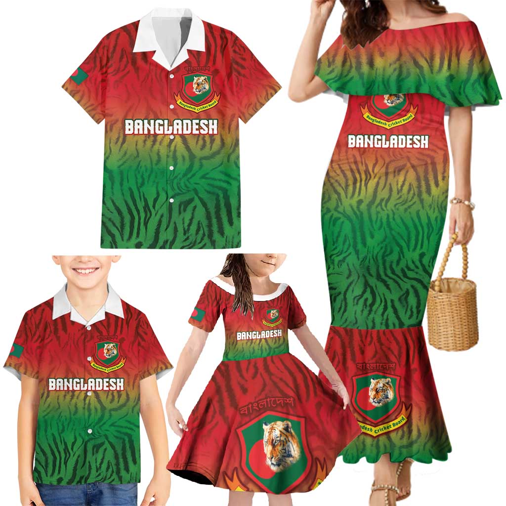Custom Bangladesh Cricket-The Tigers Family Matching Mermaid Dress and Hawaiian Shirt