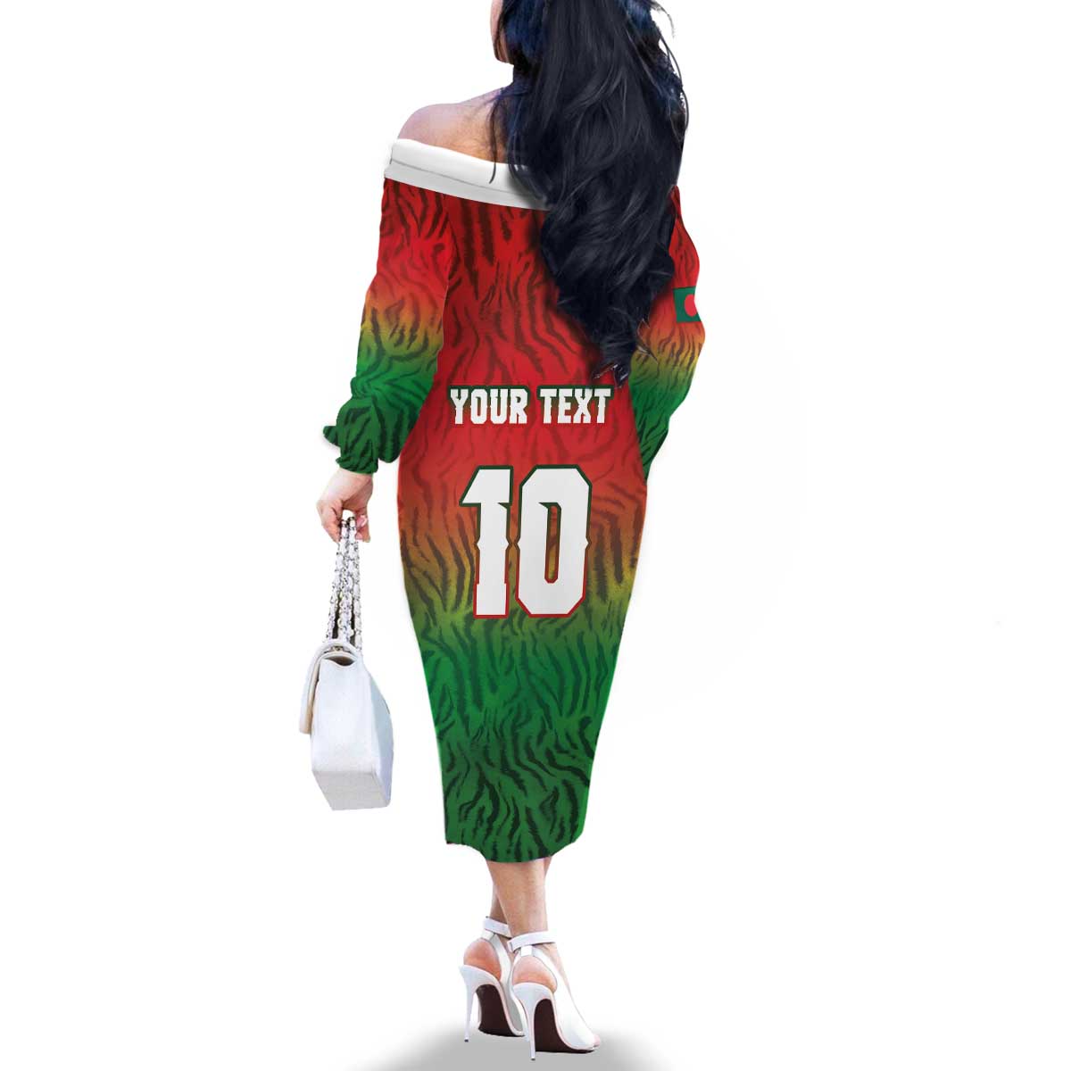 Custom Bangladesh Cricket-The Tigers Family Matching Off The Shoulder Long Sleeve Dress and Hawaiian Shirt